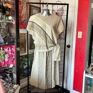 michael blair creme brown top and skirt set